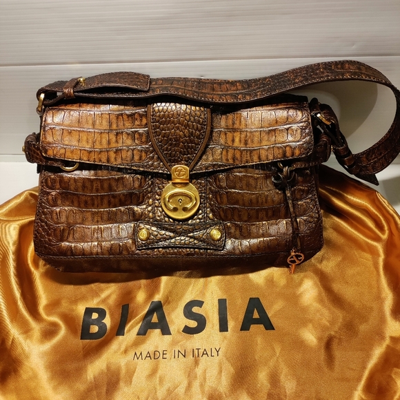 Gorgeous croc embossed leather suede shoulder bag brown - Picture 1 of 16